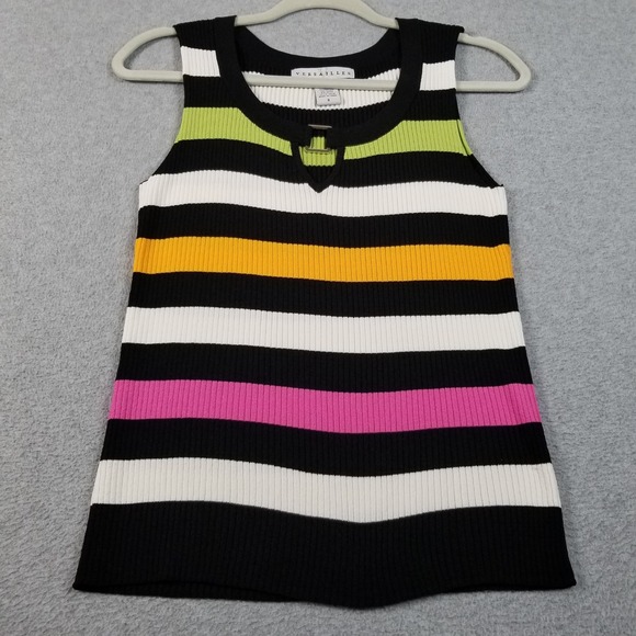 Versailles Tops - Versailles Tank Top Women Small S Striped See Through Ribbed Keyhole Y2K Stretch